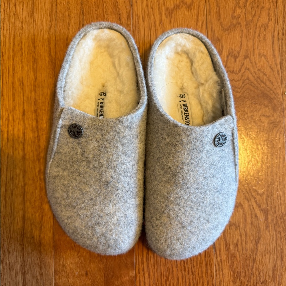 Birkenstock kids Gray Wool Slippers with Fleece Lining